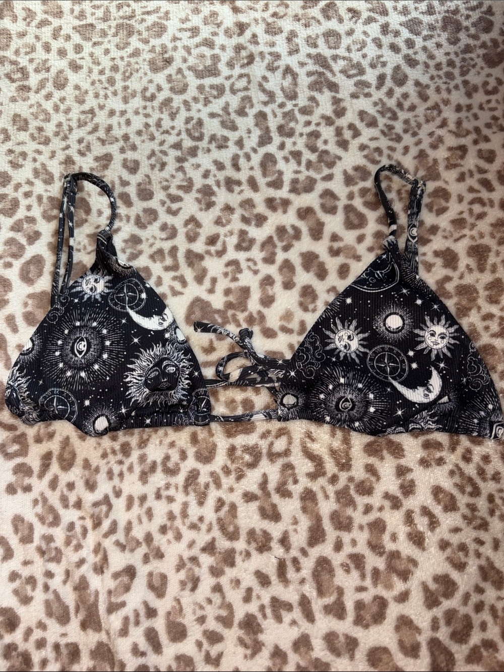 SHEIN Black and White Celestial Triangle Bikini Top